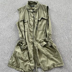 Long Olive-Green Stylish Vest - Medium